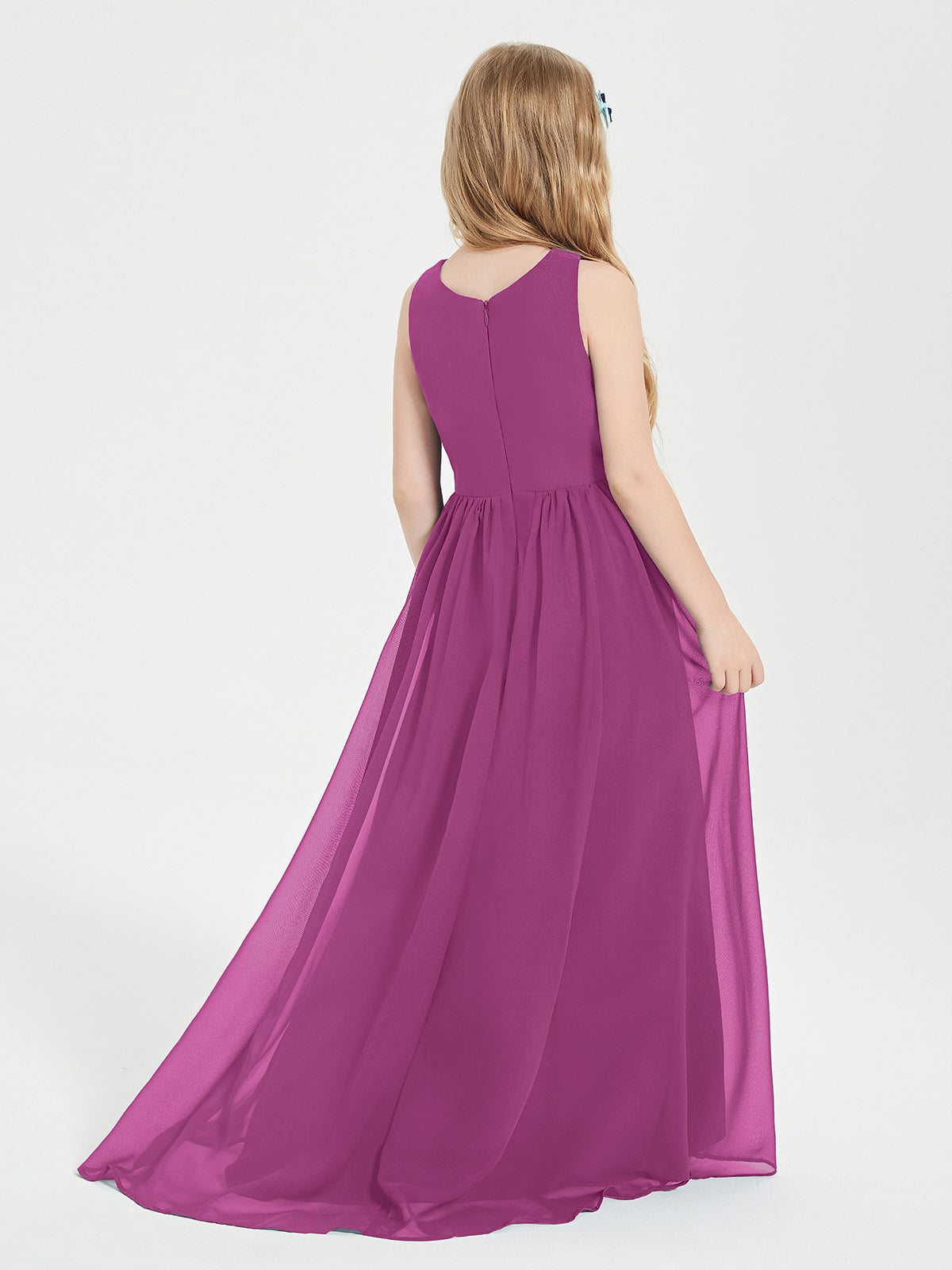 Asymmetrical Junior Bridesmaid Dresses with Scoop Neckline Orchid